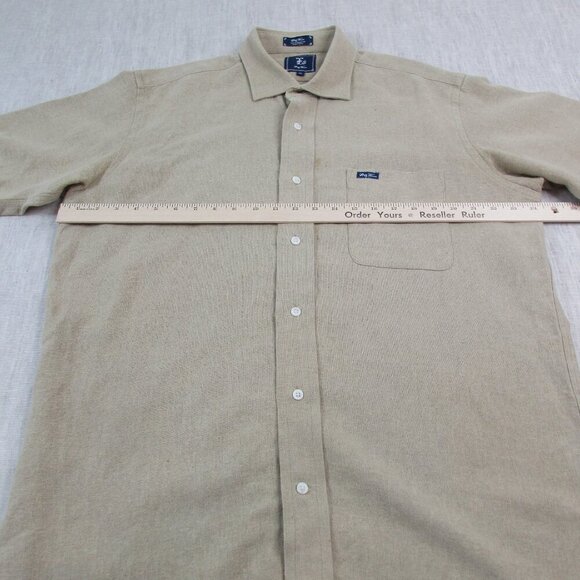 LRG Wovens Shirt Mens XL Tan Linen Classic Fit Short Sleeve Collared Button-Up - Picture 6 of 7